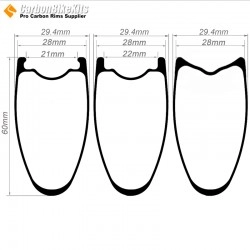 [Ultralight] 700C 60x28mm Carbon Tubeless Hooked/Hookless / Tubular Road Bike Rim